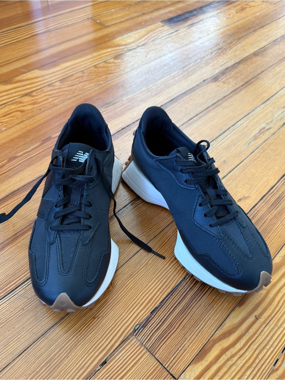 New Balance Rare Black Phantom 327v1 Sneakers with White Sole and Tan Accent